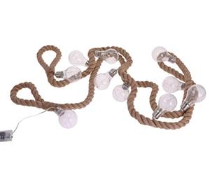 Guirlande lumineuse LED avec 10 ampoules sur corde de chanvre - Longueur : 300 cm - Guirlande décorative à piles avec minuteur.