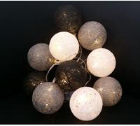 Guirlande lumineuse LED avec 10 boules Raphia - noir / blanc / gris - Eclairage décoratif avec boules de coton - Décoration de table Décoration de Noël Lumière d'ambiance