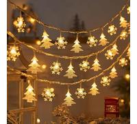 Guirlande lumineuse LED avec flocons de neige et sapins de Noël - Blanc chaud - 3 m - 20 LED - Éclairage de Noël pour l'intérieur - Fonctionne avec piles