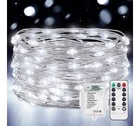 Guirlande Lumineuse LED avec Minuterie, 1 Pack 10M 10LED Guirlande Lumineuse à Piles Etanche Lumière Guirlande 8 Modes Décoration Intérieur pour Chambre Mariage Soirée Jardin, Blanc Froid