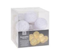 Guirlande lumineuse LED boules de raphia blanches - taille des boules 4 cm