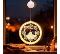 Guirlande lumineuse LED décorative pour fenêtre Ramadan avec minuterie, décoration islam de salon, fenêtre, avec ventouse, pour décoration Aïd Mubarak (A)