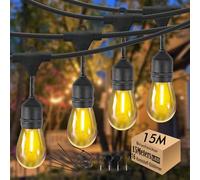 Guirlande lumineuse LED d'extérieur - 15 m - Étanche IP65 - Avec 15 + 1 ampoules LED E27 - 2700 K - Blanc chaud - Pour jardin, terrasse, mariage