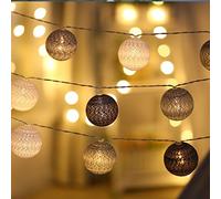 Guirlande lumineuse LED, DOTBUY Intérieur Pile Lumiere Décoration Chambre Enfant Boules Coton Batterie Chaîne Pour Maison Valentin Noël Fêtes Mariage (1.8m / 10 Boule lumière, Gris noir et blanc)