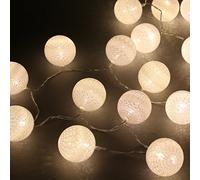 Guirlande lumineuse LED, DOTBUY Intérieur Pile Lumiere Décoration Chambre Enfant Boules Coton Batterie Chaîne Pour Maison Valentin Noël Fêtes Mariage (1.8m / 10 Boule lumière, White)