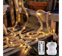 Guirlande lumineuse LED en corde de chanvre - 7 m - 150 LED - 8 modes - Avec télécommande - Corde de chanvre - Pour Noël, fête, mariage, jardin