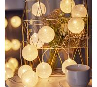 Guirlande lumineuse LED en coton - 300 cm - 20 LED - Avec boules en coton - Diamètre : 4 cm - Fonctionne avec piles - Pour mariage, chambre d'enfant, Noël, fête