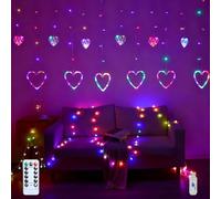 Guirlande lumineuse LED en forme de cœur, 3,5 m, décoration de Saint-Valentin, rideau lumineux en forme de cœur, rideau lumineux intérieur avec télécommande, USB, 8 modes, pour l'intérieur et