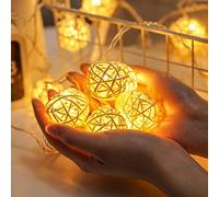 Guirlande lumineuse LED en rotin , Guirlande Lumineuse en Boule de Coton à LED, avec 40 boules en rotin Blanc chaud pour mariage, pelouse, Noël, fête, patio et maison, dé(Size:1.5m,Color:Blanc chaud)