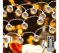 Guirlande lumineuse LED intérieure,Guirlande lumineuse USB,30 boules marocaines en argent avec télécommande pour chambre, balcon, mariage, anniversaire, Noël, 4.5 m,Blanc chaud