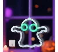 Guirlande lumineuse LED pour fenêtre d'Halloween - Avec crochets - Décoration d'intérieur - Éclairage d'extérieur - Fonctionne avec piles - Éclairage extérieur (fantôme)