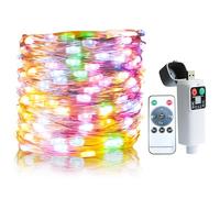 Guirlande lumineuse LED rechargeable par USB - 10 m - 100 LED - Pour l'intérieur et l'extérieur - Avec télécommande - Étanche - 8 modes - Fil lumineux - Éclairage de Noël pour fête, mariage, Pâques (B