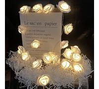 Guirlande lumineuse LED Roses Artificielles Blanc Guirlande de Roses Fleur Artificielle Suspendu 300cm pour Décoration du Bouquets de Mariage Fête Jardin d'intérieur (3m/20LED, Rose blanche)