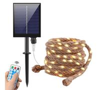 Guirlande lumineuse LED solaire d'extérieur - 7 m - 200 LED - Blanc chaud - Étanche - Guirlande lumineuse solaire à LED fine - Pour jardin, terrasse, balcon, décoration - Chargement USB + télécommande