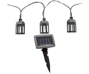 Guirlande lumineuse LED solaire d'extérieur, lampe solaire, décoration de balcon en forme de lanterne, plastique noir, 10x LED blanc chaud, L 200 cm, terrasse