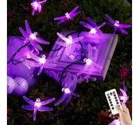 Guirlande lumineuse libellule avec télécommande et alimentation USB, 10 m, 100 LED, à brancher, idéale pour la chambre, le jardin, les mariages (violet)