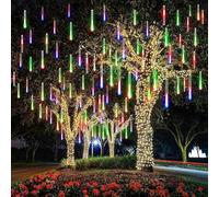 Guirlande Lumineuse Météore Solaire 30cm 8 Tubes 144leds Lumières De Pluie Tombante Guirlandes Lumineuses De Jardin Solaire avec 8 Modes pour Le Jardin, Multicolor