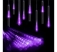 Guirlande Lumineuse Météore Solaire 30cm 8 Tubes 144leds Lumières De Pluie Tombante Guirlandes Lumineuses De Jardin Solaire avec 8 Modes pour Le Jardin, Purple