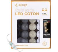 GuirLED - Guirlande lumineuse boules coton LED USB - Veilleuse bébé 2h - Adaptateur secteur double USB 2A inclus - 3 intensités - 16 boules 1.6m - Minuit