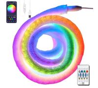Guirlande lumineuse néon LED en peluche douce avec application/télécommande | Bande lumineuse en corde pour décoration de salle de jeux pour maison, salon, fête, anniversaire, bureau, étagère, fenêtre