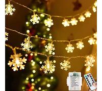 Guirlande Lumineuse Noël Batterie Flocon de Neige, 7M 60LED avec Télécommande 8 Modes Guirlandes Lumineuses Intérieure/extérieure étanches Pour Salle de Fête Balcon Décoration Bricolage(Blanc Chaud)