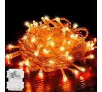 Guirlande lumineuse orange à piles - 3,02 m - 30 LED - Étanche IP44 - Avec fonction minuterie - Pour extérieur, intérieur, Halloween, automne, Noël, fête, citrouille