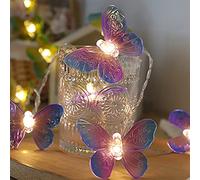 Guirlande lumineuse papillon, KINGCOO 3 m, 20 LED, violet, guirlande lumineuse décorative à piles pour papillons pour la maison, la chambre à coucher, la fête, l'anniversaire, l'été, le jardin, le
