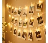 Guirlande Lumineuse Photo, 12M 120 LEDs Guirlande Photo Avec 60 Photo Clips, Guirlandes Lumineuses à Piles Decoration Blanc Chaud pour Accroche Photo, Chambre à Coucher Fête, Mariage, Noël