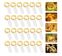 Guirlande Lumineuse Pile Lot de 24 Guirlandes Lumineuse Rideau 2M 20 LED, IP65 Mini Fairy Light interieur et extérieur Romantique pour Décoration Sapin de Noël/Mariage/Jardin/Terrasse Jaune Chaud