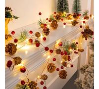 Guirlande Lumineuse Pomme de Pin, 2M 20LED Lampe Pomme de Pin, Guirlande de NoëL avec LumièRes Rouges et Pommes de Pin, à Piles, Décoration de Baies Rouges de Noël pour IntéRieure ou ExtéRieure
