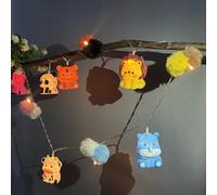 Guirlande Lumineuse Pompons Forme Animaux du Zoo Safari,1.65M 10LED à Piles Balle en Peluche Guirlande Pour le lit de Bébé - Fête des Animaux, Décoration de Fête Halloween
