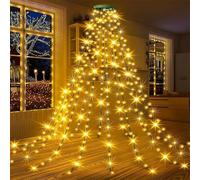 Guirlande lumineuse pour arbre de Noël avec anneau, guirlande LED USB de 1,5 m, imperméable, 8 modes, cascade, décoration de Noël pour intérieur et extérieur (blanc)