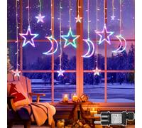 Guirlande Lumineuse Rideau étoiles et Lune, 3.5 m, 123 LED Multicolore, avec minuterie, connectable, 8 Modes, IP44 pour décorer fenêtres, balcons, Mariages, fêtes, Intérieur et Extérieur