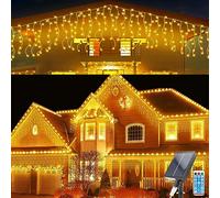 Guirlande Lumineuse Rideaux, 7M Étanche Rideau Lumineuse, 0.8Mx32 Pcs Rideau Lumineux Solaire 8 Modes 256 LED Rideau Lumineux avec Télécommande pour Mariage Noël Partie Décoration de Vacances