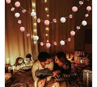 Guirlande lumineuse rose de 2,5 m avec 20 pompons mignons et 20 LED roses à piles avec minuteur, pour chambre de fille, fête d'anniversaire, maison de jeu, mariage, Saint-Valentin (1 pièce)