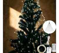 Guirlande Lumineuse Sapin de Noel, Guirlande Lumineuse en Cascade pour Sapin de Noël, 100 LED Lumiere Sapin de Noël avec Anneau, 8 Modes Sapin de Noel Lumineux Led Etanche Décoration (Blanc Froid)