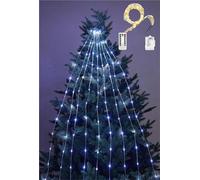 Guirlande Lumineuse Scintillante en Cascade for Sapin De Noël, avec Anneau, 8 Modes, 100-600 LED Effet Lucioles.(White,1m 10 Strips 100 Lights)