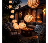 Guirlande Lumineuse Solaire,10 Boules en Rotin LED Solaire Lumineuse,8 Modes Lampe à Boule Solaire en Rotin pour l'extérieur,Guirlande Lumineuse Exterieure,Blanc Chaud Lumineuse Solaire d'extérieur