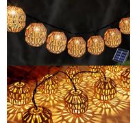 Guirlande Lumineuse Solaire,10 Boules en Rotin LED Solaire Lumineuse,8 Modes Lampe à Boule Solaire en Rotin pour l'extérieur,Guirlande Lumineuse Exterieure,Blanc Chaud Lumineuse Solaire d'extérieur