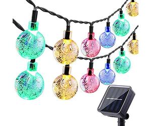 Guirlande lumineuse solaire 60 LED pour jardin, 8 modes, étanche, boule de cristal décorative pour arbre, terrasse, cour, mariage, fête, intérieur/extérieur (multicolore)
