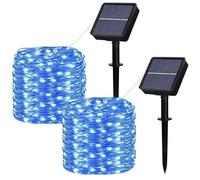 Guirlande lumineuse solaire - 8 modes - Bleu 100 LED 12 1 m - IP65 étanche - Batterie 800 mAh