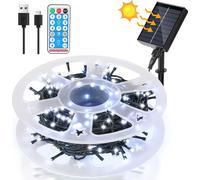 Guirlande lumineuse solaire à LED Jayseuw 50M 500LEDs étanche à l'eau et avec 8 modes pour l'extérieur intérieur jardin fête & Noël décoration éclairage extérieur, blanc froid