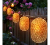 Guirlande lumineuse solaire avec 10 lumières ovales aspect rotin - 450 cm - Éclairage LED pour décoration de jardin - Blanc chaud - Pour fête, pavillon, terrasse, balcon, chambre - Éclairage