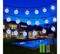 Guirlande lumineuse solaire de 15,7 m avec 100 globes, étanche, 8 modes, pour intérieur et extérieur, balcon, terrasse, tonnelle et décoration de mariage (blanc froid)