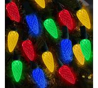 Guirlande lumineuse solaire de Noël en forme de fraise - Décoration d'extérieur - 50 LED - Multicolore - C6 - Étanche - Pour sapin de Noël, toit