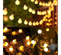Guirlande lumineuse solaire d'extérieur - 12 m - 100 globes LED solaires - 8 modes - IP65 - Étanche - Blanc chaud - Décoration pour l'extérieur, le jardin, le balcon, les arbres, les terrasses, Noël
