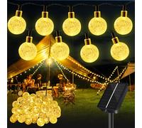 Guirlande lumineuse solaire d'extérieur - 12 m - 60 LED - Boules de cristal - Résistante aux intempéries - 8 modes - Batterie 1200 mAh - Étanche IP65 - Pour décoration de balcon, jardin, mariage,