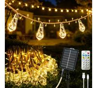 Guirlande lumineuse solaire d'extérieur 17,5 m avec 30 ampoules, 8 modes, télécommande, minuterie, corde de chanvre vintage, résistante aux intempéries, pour balcon, décoration, jardin, pavillon, fête