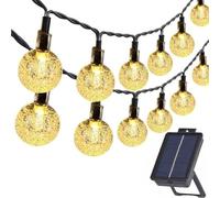 Guirlande lumineuse solaire d'extérieur 17 m 100 LED avec télécommande étanche 8 modes à énergie solaire Boule de cristal décorative pour jardin, terrasse, cour, festival (blanc chaud)
