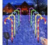 Guirlande lumineuse solaire d'extérieur - 60 LED - 10 pièces - Multicolore - Sucre d'orge - Chemin de Noël - Étanche - Décoration de Noël - Éclairage paysager - Avec télécommande à 17 touches - Pour